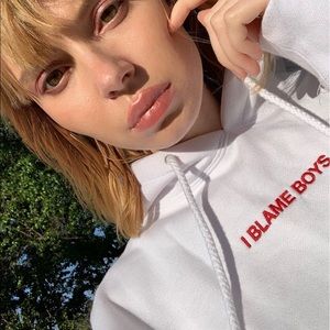 I Blame Boys white hooded sweatshirt